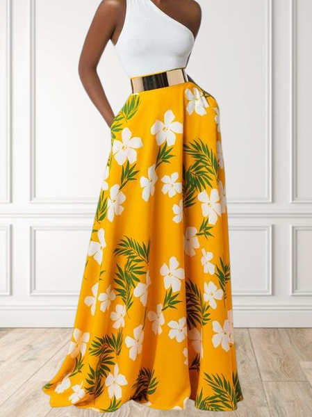 

Regular Fit Elegant Floral No Elasticity Skirt, As picture, Skirts