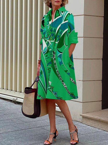 

Urban Geometric Shirt Collar Dress, Green, Mini Dresses