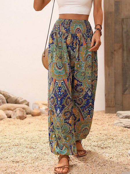 

Womens Loose Ethnic Boho Pants, Green, Pants