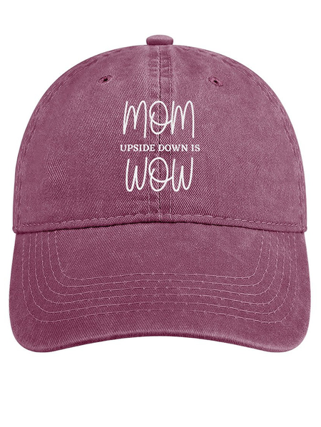 

Lilicloth X Kat8lyst Mom Upside Down Is Wow Women’s Text Letters Adjustable Denim Hat, Wine red, Women's Hats