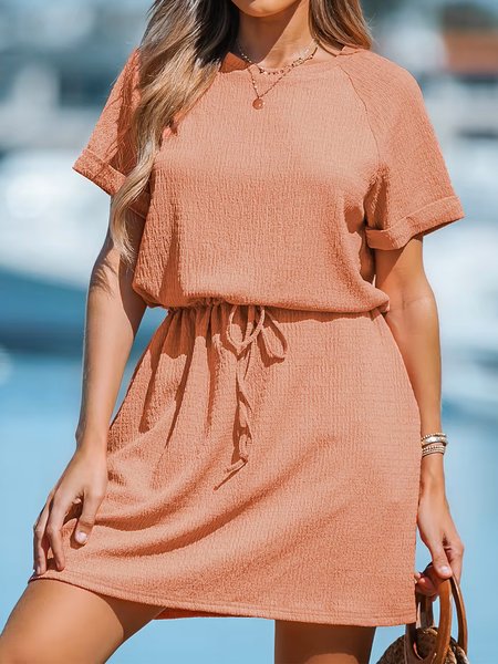 

Loose Casual Drawstring Dress, Orange pink, Dresses