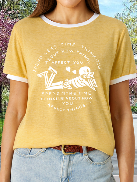

Women’s Spend More Time Thinking About How You Affect Things Self Awareness Skull Casual Cotton T-Shirt, Yellow, T-shirts