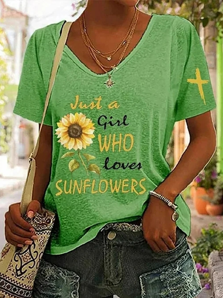 

Just A Girl Who Loves Sunflowers Print T Shirt, Green, T-Shirts
