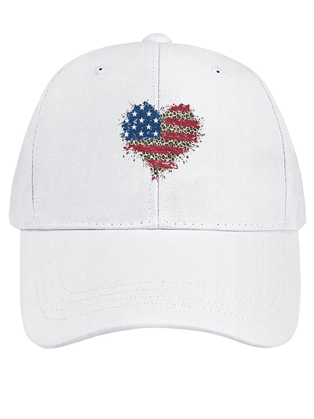 

Women's Heart America Flag Independence Day Cotton Fit Adjustable Hat, White, Women's Hats