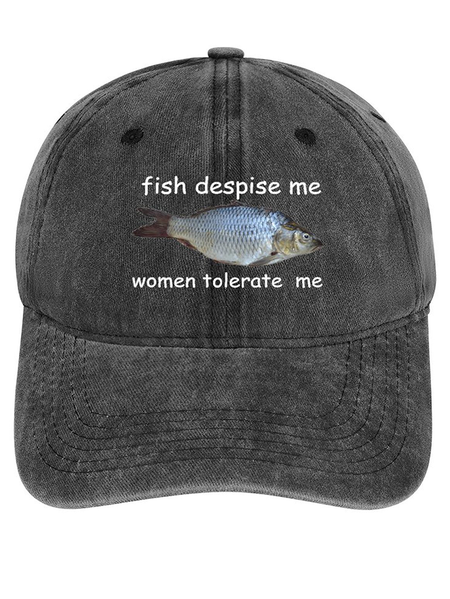 

Fish Despise Me Women Tolerate Me Adjustable Denim Hat, Deep gray, Men's Hats