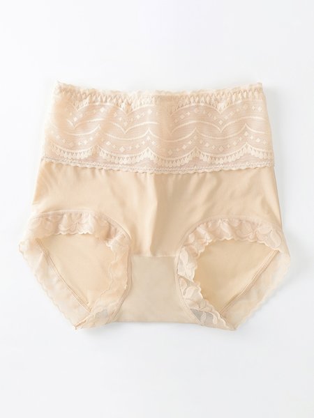 

Breathable High Elastic Casual High Waist Lace Briefs Panty, Nude, Panties