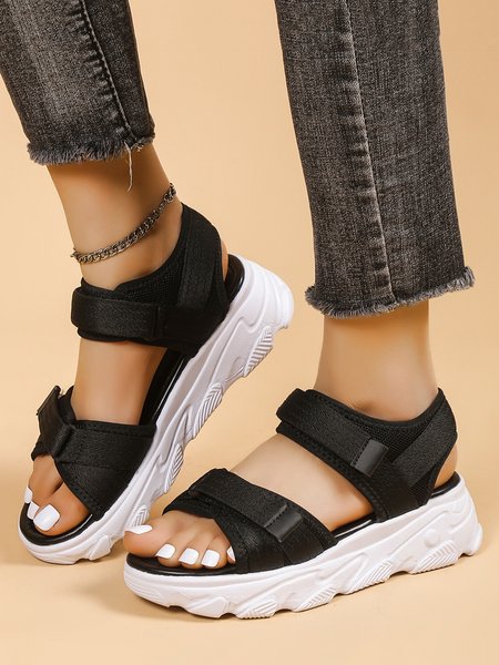 

Breathable Hook-and-loop Fastener Sport Sandals, Black, Sandals