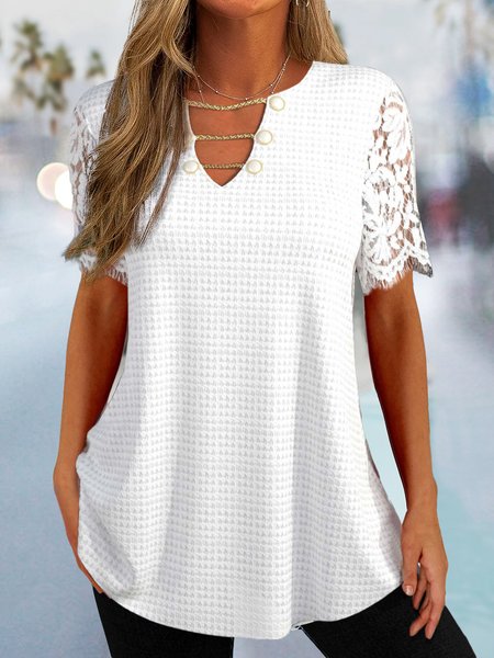 

Simple Regular Fit Lace Plain Shirt, White, Shirts & Blouses