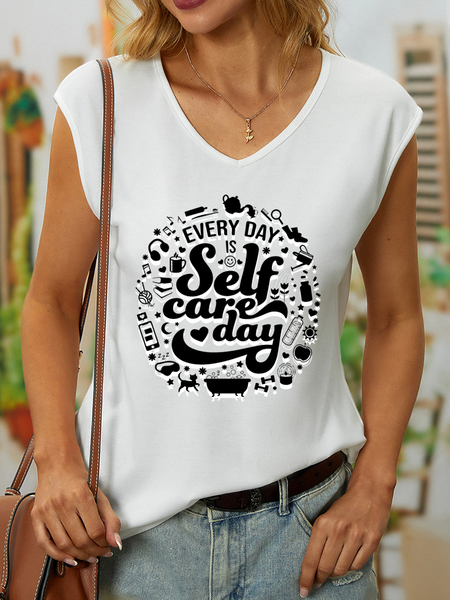 

Women’s Every Day Is Self-Care Day Good Vibes Cotton Tank Top, White, Tank Tops