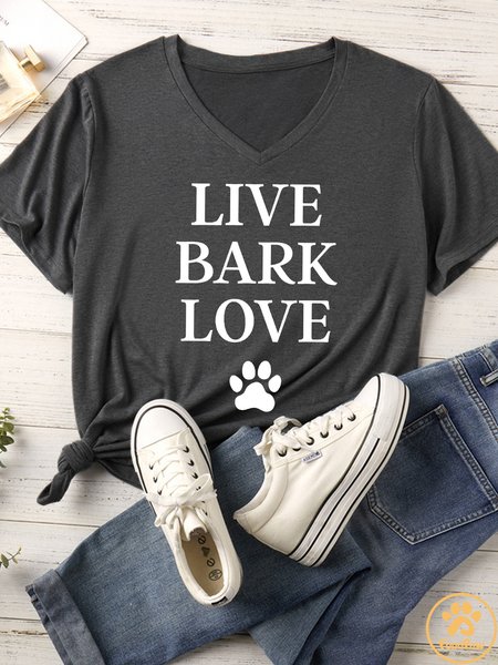 

Women's Live Bark Love Matching V Neck T-Shirt, Gray, T-shirts