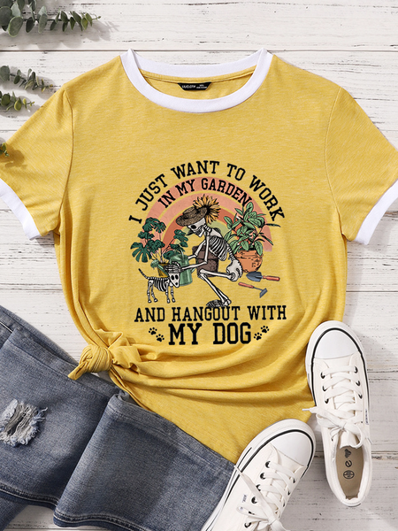 

Women's Funny I Just Want To Work In My Garden And Hanging Out With My Dog Casual T-Shirt, Yellow, T-shirts
