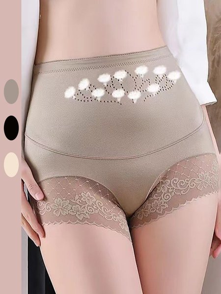 

Breathable Lace High Elastic Seamless High Waist Panty, Champagne, Panties