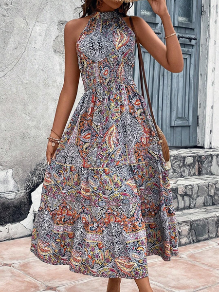 

Plain Halter Loose Casual Dress, White, Dresses