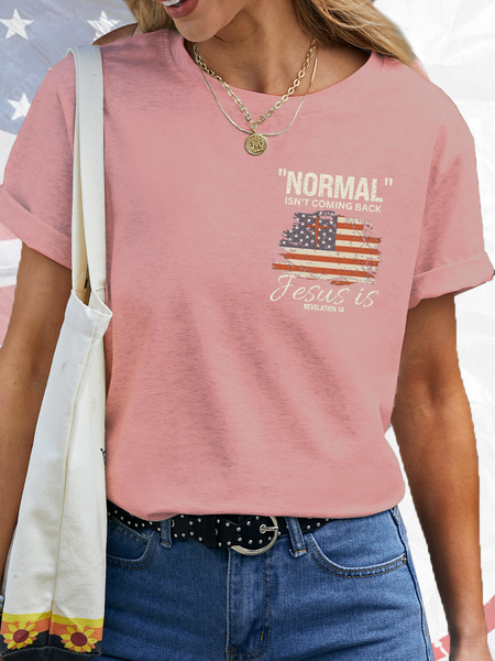 

Women's American Flag Normal Isn't Coming Back Cotton Simple Loose T-Shirt, Pink, T-shirts
