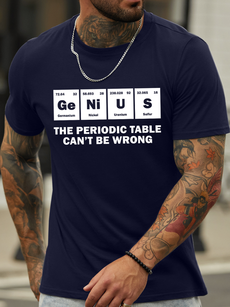 

Men's Genius The Periodic Table Can'T Be Wrong Funny Graphic Printing Crew Neck Cotton Casual T-Shirt, Purplish blue, T-shirts