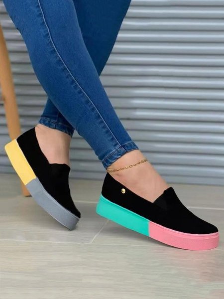 

Women's Color Block Casual Slip On Shoes, Black, Flats
