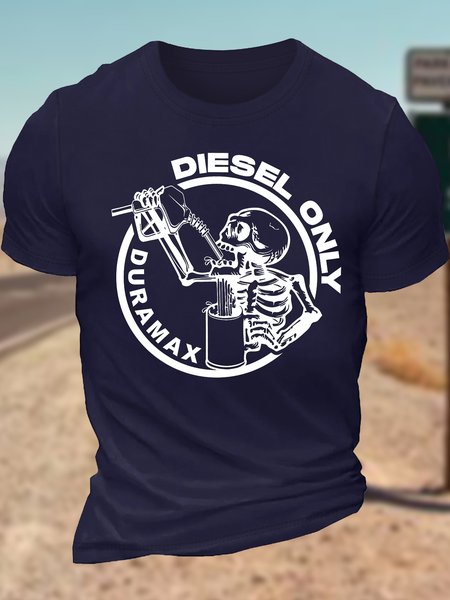 

Men's Diesel Only Duramax Funny Skeleton Graphic Printing Casual Text Letters Cotton T-Shirt, Purplish blue, T-shirts