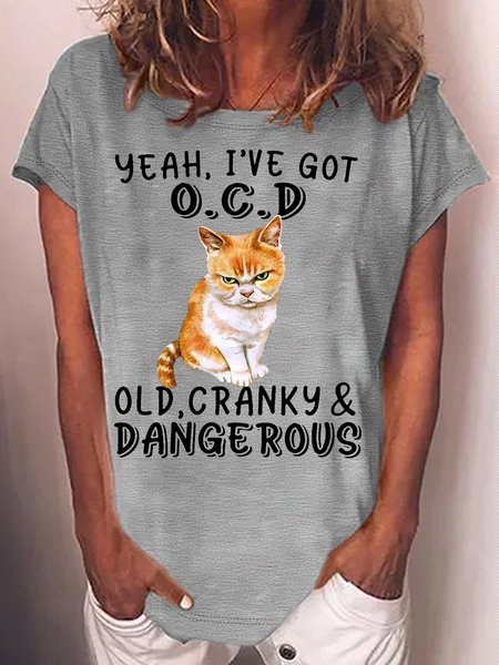 

Women's Yeah, I've Got O.C.D Casual Crew Neck T-Shirt, Gray, T-shirts