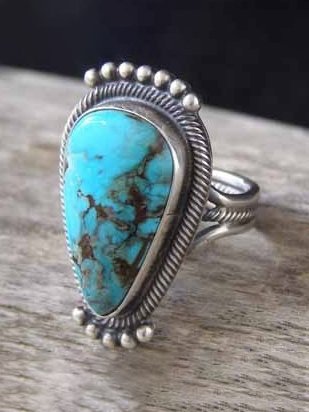 

Vintage Silver Metal Turquoise Distressed Ring Ethnic Casual Women's Jewelry, Green, Rings