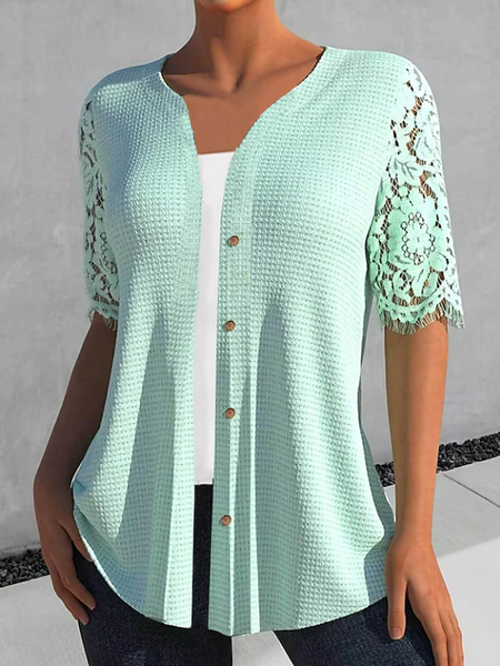 

Lace Loose Plain Casual Kimono, Lightgreen, Cardigans