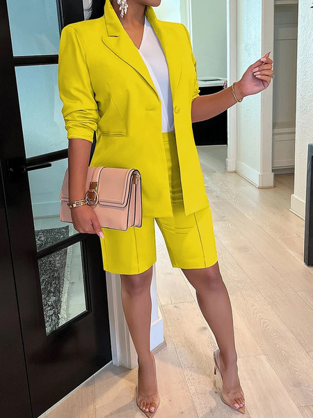 

Plain Loose Urban Lapel Collar Long sleeve Two-Piece Set Coat With Pants, Two-piece Set