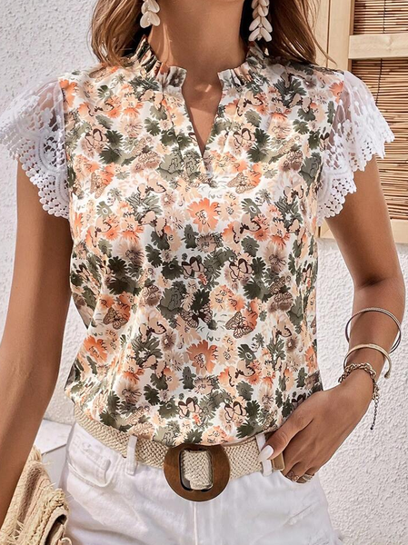 

Lace Plain Casual Regular Fit T-Shirt, Off white, T-Shirts