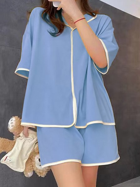 

Breathable Comfortable Loose Casual Plain Lounge Set, Blue, Loungewear & Sleepwear