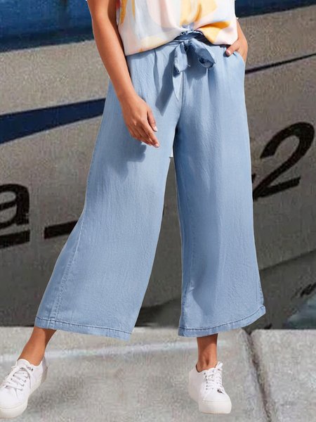 

Plain Casual Pants, Blue, Pants