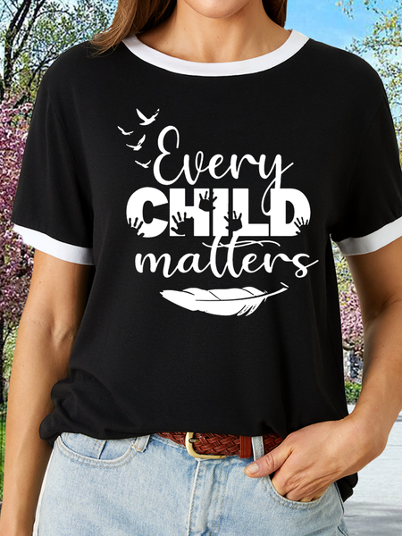 

Women’s Every Child Matters Feather Cotton Casual T-Shirt, Black, T-shirts