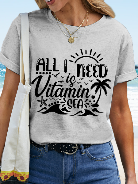 

Women's Summer Beach Quote All I Need Is Vitamin Sea Cotton T-Shirt, Light gray, T-shirts
