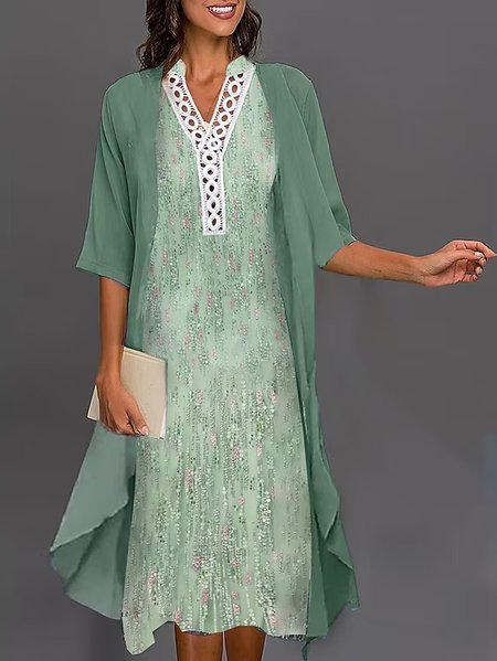 

Chiffon Geometric Elegant Loose Two-Piece Set, Green, Suit Set