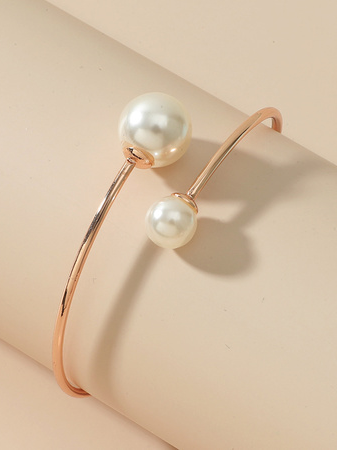 

Elegant Fashion Simple Pearl Cuff Bracelet Party Wedding Casual Women Jewelry, Golden, Bracelets