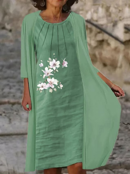 

Crew Neck Casual Loose Two-Piece Set, Green, Suit Set