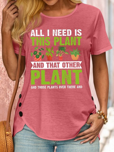 

Womens plant lover Crew Neck Casual T-Shirt, Pink, T-shirts