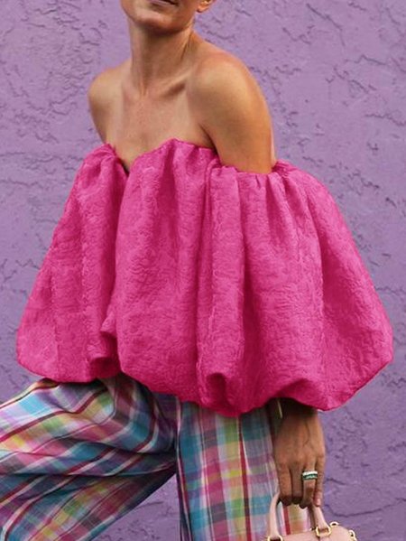 

Cold Shoulder Vacation Plain Loose Shirt, Deep pink, Blouses and Shirts