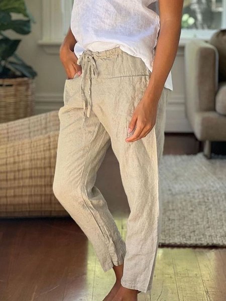 

Women's comfortable and versatile casual Plain Loose Cotton Casual Pants, Khaki, Pants