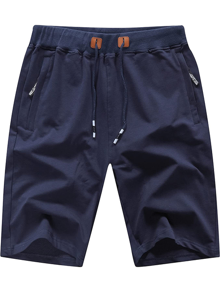 

Men Shorts Casual Classic Fit Drawstring Summer Beach Shorts with Elastic Waist and Zipper Pockets, Navyblue, Shorts