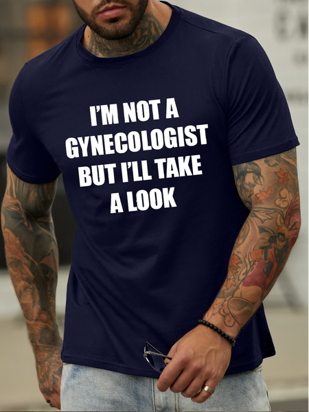 

Men's I Am Not A Gynecologist But I'll Take A Look Funny Graphic Printing Text Letters Cotton Casual T-Shirt, Purplish blue, T-shirts