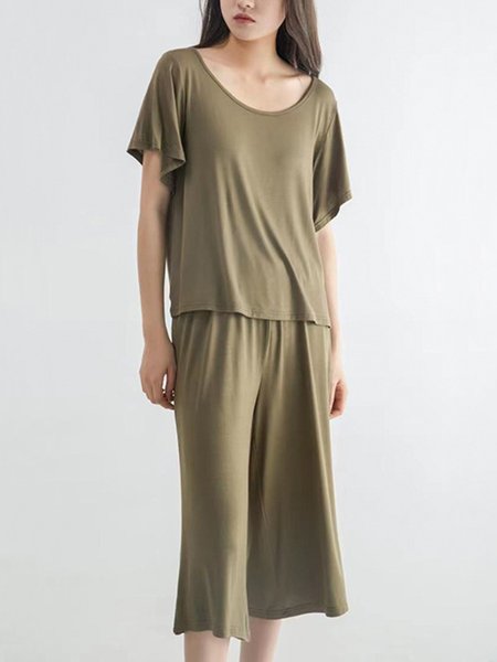 

Breathable Comfortable Casual Homewear Set, Army green, Loungewear & Sleepwear