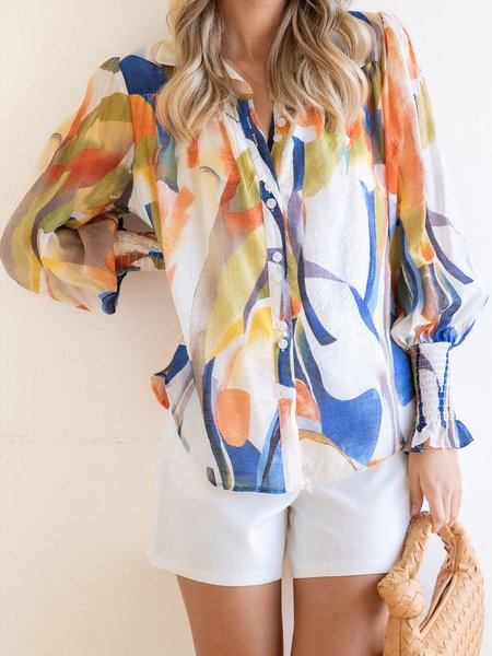 

Long sleeve Regular Fit Elegant Shirt Collar Blouse, Yellow, Blouses and Shirts