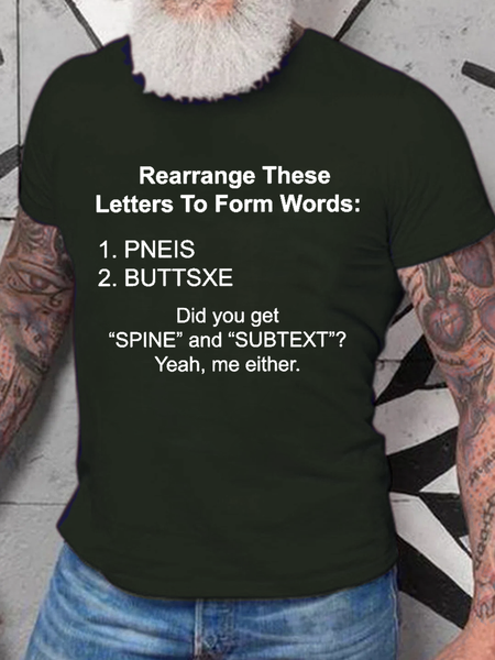 

Men‘s Rearrange These Letters To Make Words Cotton Casual T-Shirt, Green, T-shirts