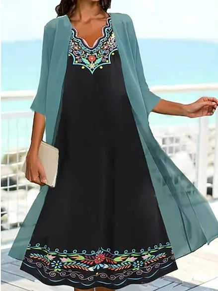 

Ethnic Casual Loose Two-Piece Set, Black-blue, Suit Set