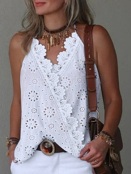 

Casual Cotton Spaghetti Loose Cami, White, Tanks & Camis