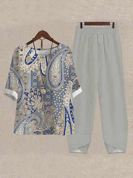 Paisley Crew Neck Loose Two Piece Set