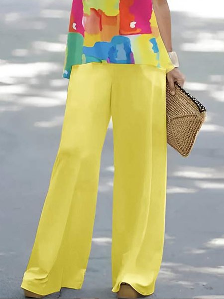 

Vacation Loose Fashion Wide leg Pants, Yellow, Pants