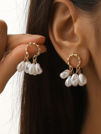 

Urban Casual Pearl Tassel Earrings Daily Women Jewelry, White, Earrings