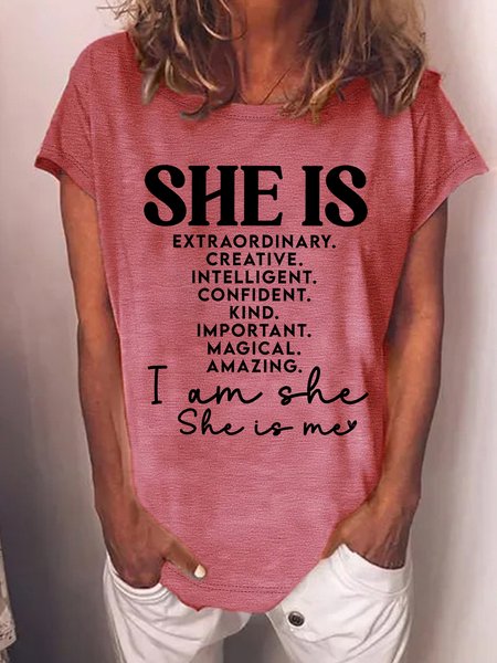 

Women's She Is Extraordinary Creative intelligent Confident Kind Important Magical Amazing I Am She She Is Me Funny Graphic Printing Casual Crew Neck Text Letters Cotton-Blend T-Shirt, Red, T-shirts