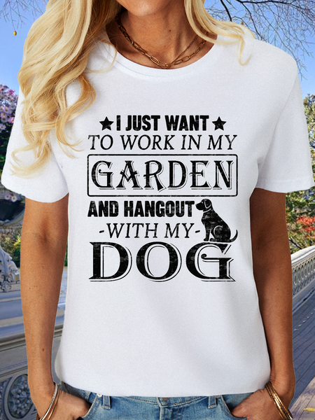 

Women’s I just want to Work In My Garden And Hangout With My Dog Casual Cotton Animal T-Shirt, White, T-shirts