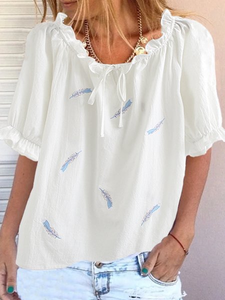 

women's elegant fungus collar Loose Casual Cotton Shirt, White, Tunics