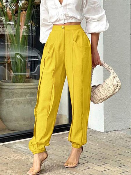 

Regular Fit Plain Casual Fashion Pants, Yellow, Pants